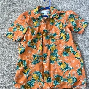 Boys Size Large Old Navy Hawaiian Shirt Orange Button Down Shirt Tropical Print